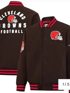 Ultra Game NFL Cleveland Browns Varsity Jacket Coat Brown Orange Mens Medium NWT